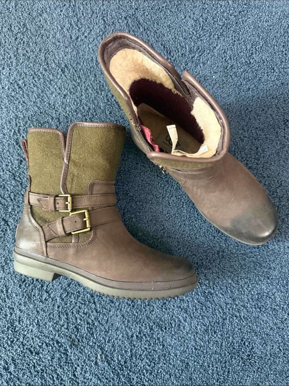 UGG Never worn Brown and Olive Buckle Shearling-Lined Winter Boots